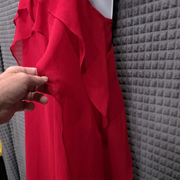 Y2K BCBG Red Ruffle Dress Sm 90s Sun Romantic Coquette Cowpunk Fairy Flowy Boho - Picture 9 of 16